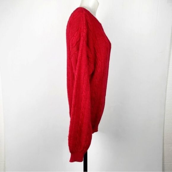 Cale Thomas 100% Alpaca red knitted crew neck cable Sweater Small - Picture 2 of 7